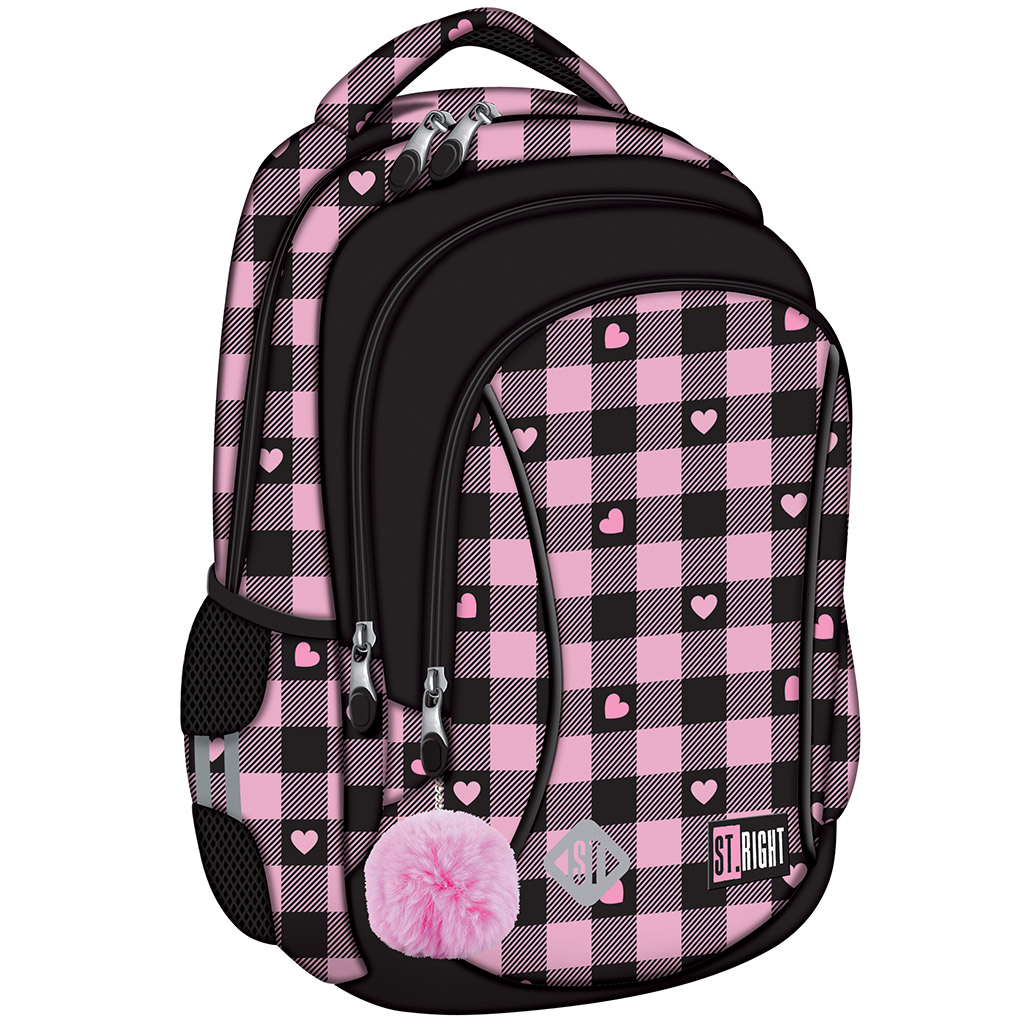 imagen de St.Right Mochila escolar de corazón rosa-negro, mochila BP26 39x27x17cm 1