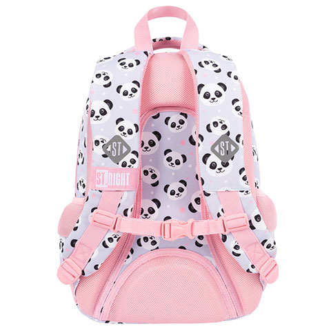 imagen de St.Right Panda Gris mochila escolar de tres compartimentos con diseño de panda en rosa y gris 39x27x17cm 3