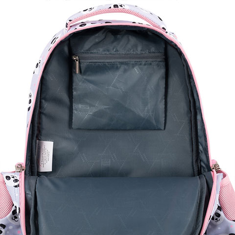 imagen de St.Right Panda Gris mochila escolar de tres compartimentos con diseño de panda en rosa y gris 39x27x17cm 5