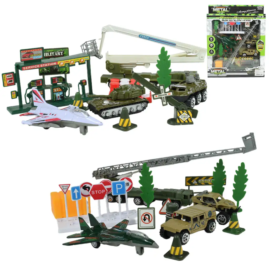 imagen de Super Army: Set de juego militar con vehículos de metal y avión de fricción en dos versiones 1