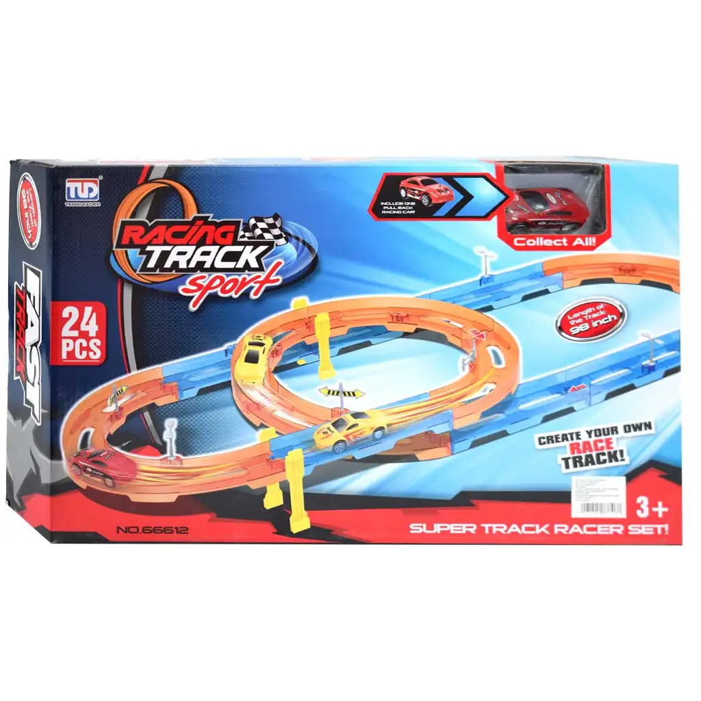imagen de Super Track set de pista de carreras de 24 piezas con espiral y coche de retroceso 1/64 1
