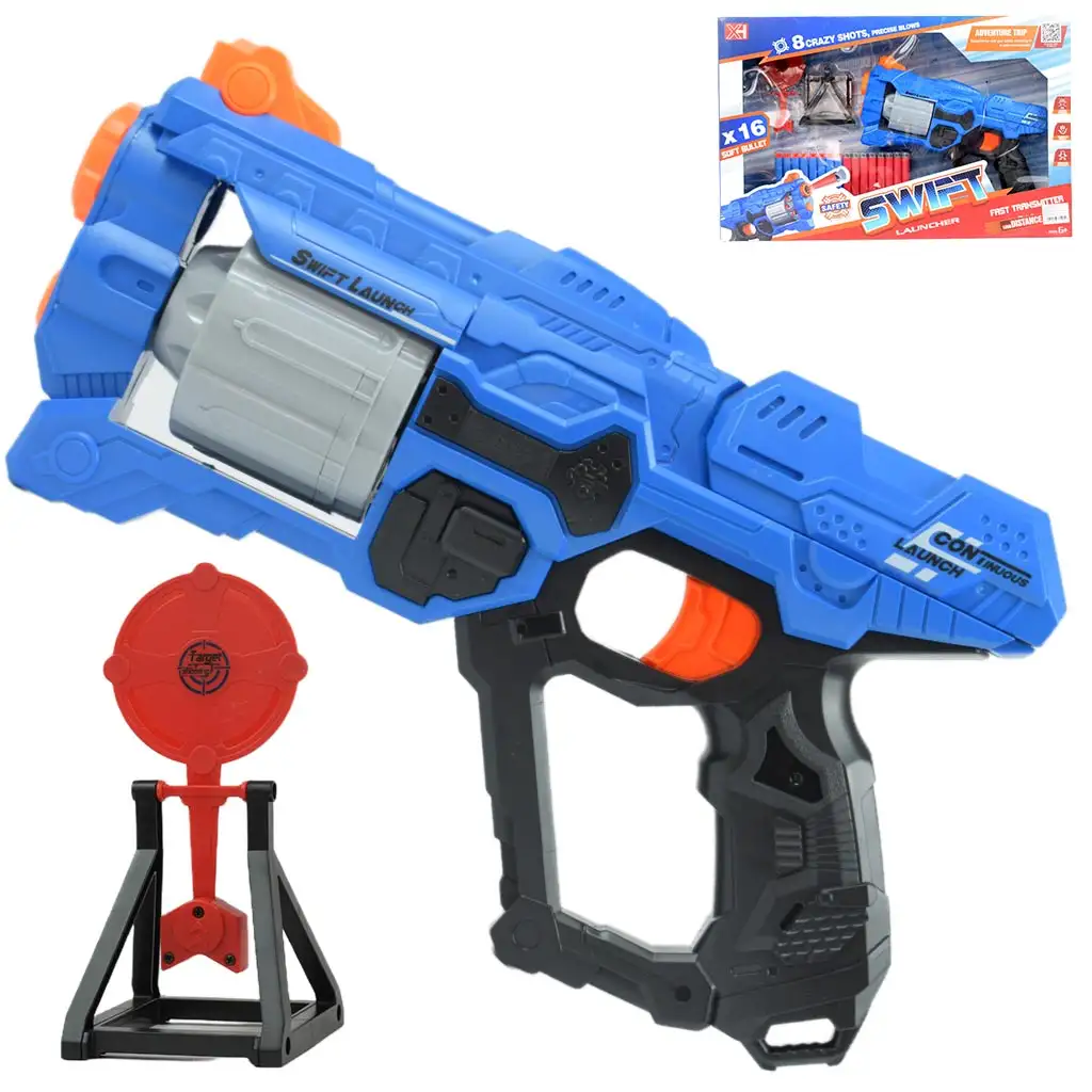 imagen de Swift Launcher: Arma de lanzamiento de esponja manual con cargador rotativo, municiones y diana de 32cm 1