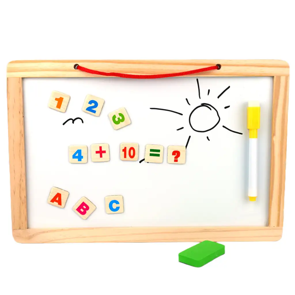 imagen de Tabla de dibujo magnética de madera 2 en 1 con letras magnéticas, rotulador y tiza 2