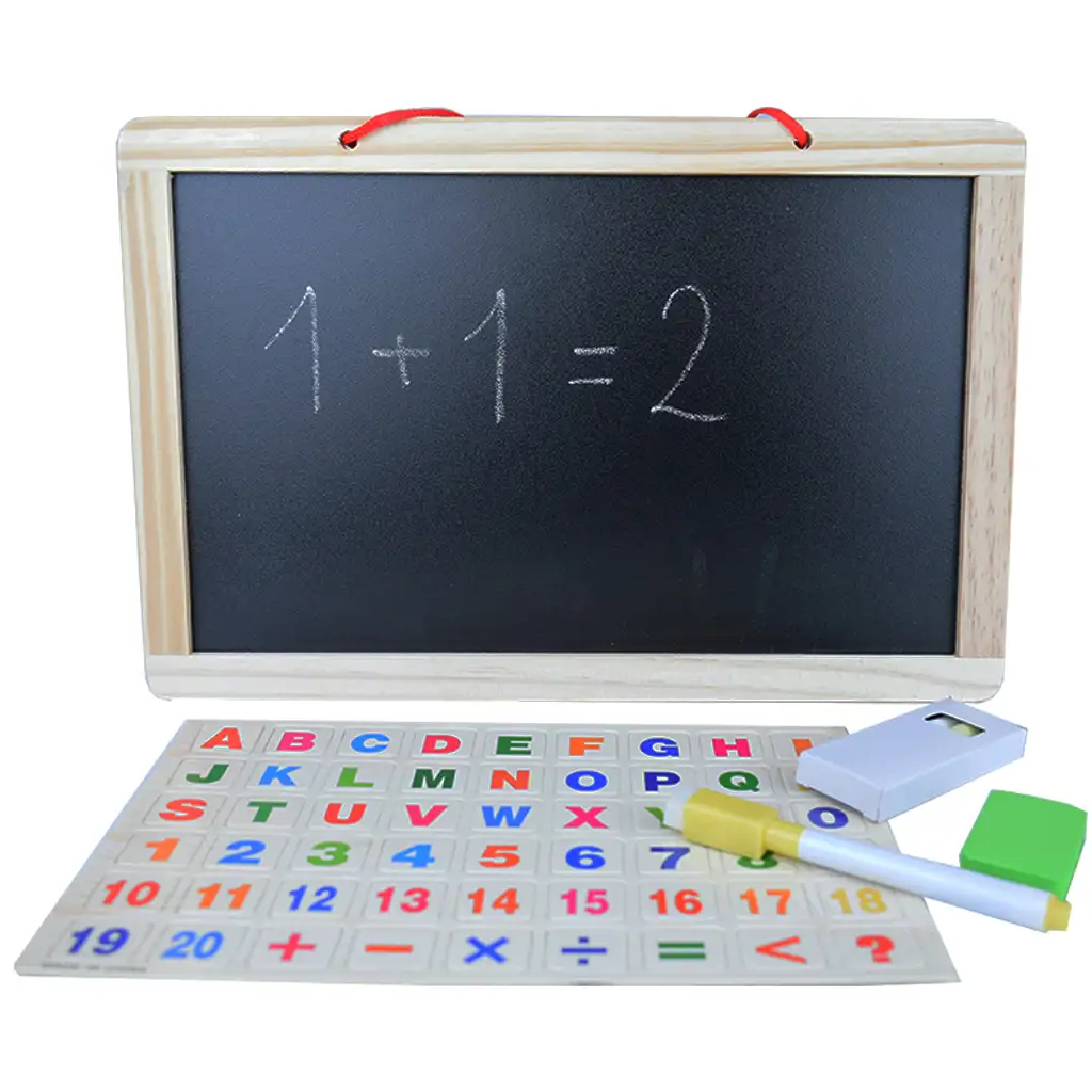 imagen de Tabla de dibujo magnética de madera 2 en 1 con letras magnéticas, rotulador y tiza 3