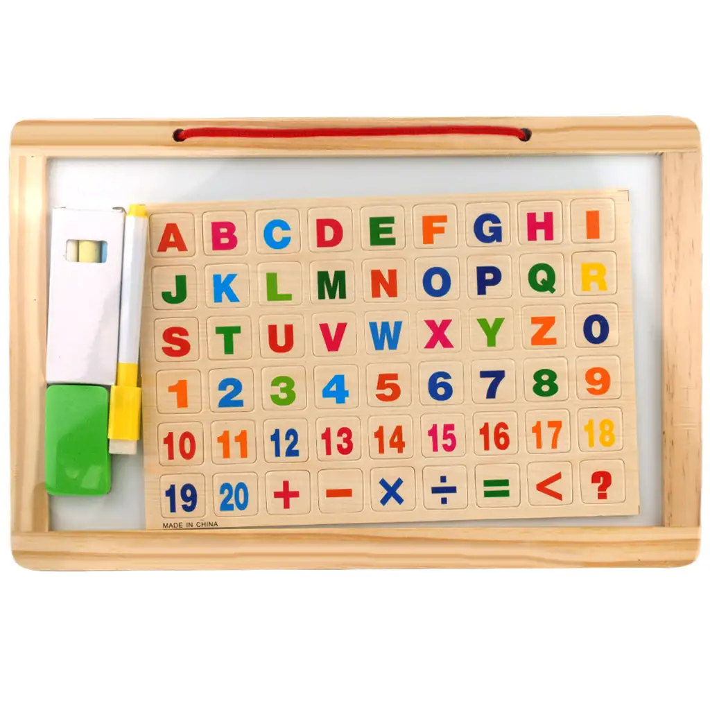 imagen de Tabla de dibujo magnética de madera 2 en 1 con letras magnéticas, rotulador y tiza 1