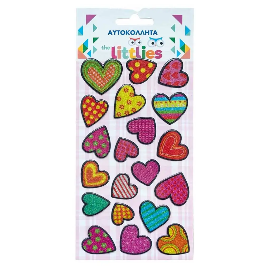 imagen de The Littlies: Conjunto de pegatinas 3D de corazón colorido en hoja de 10x22cm 1