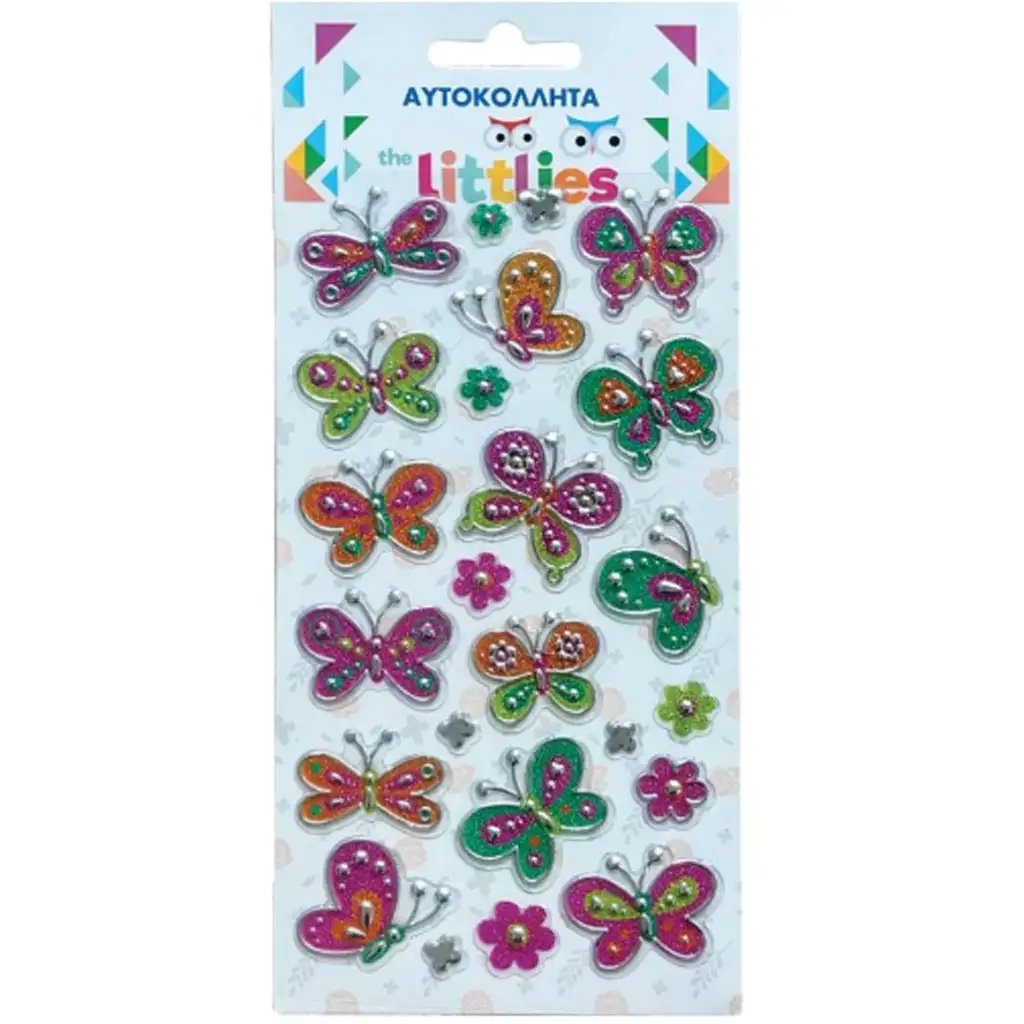 imagen de The Littlies: Conjunto de pegatinas 3D de mariposas coloridas en hoja de 10x22cm 1