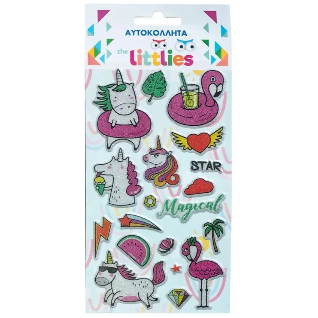 imagen de The Littlies: Maravillosos Unicornios Set de pegatinas 3D de espuma en hoja de 10x22cm 1