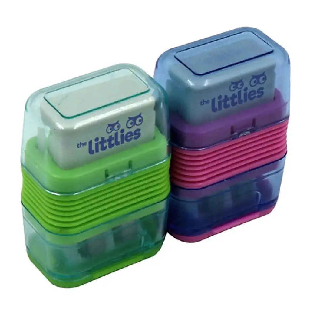 imagen de The Littlies: Sacapuntas de 2 agujeros con goma en varias versiones 2