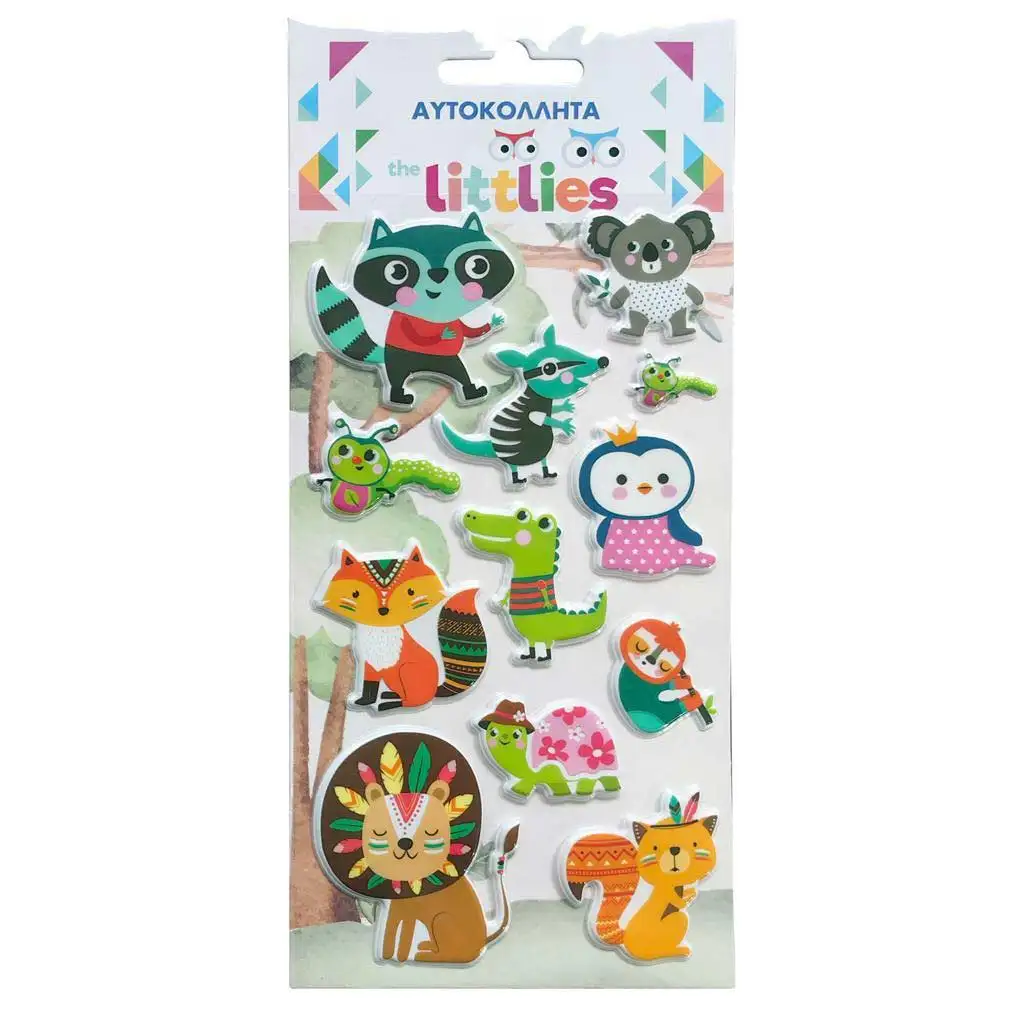 imagen de The Littlies: Set de pegatinas 3D de animales en hoja de 10x22cm 1