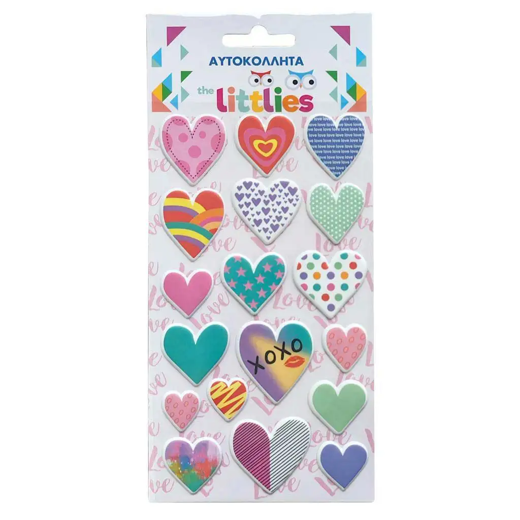 imagen de The Littlies: Set de pegatinas 3D de espuma con diseño de corazones en hoja de 10x22cm 1