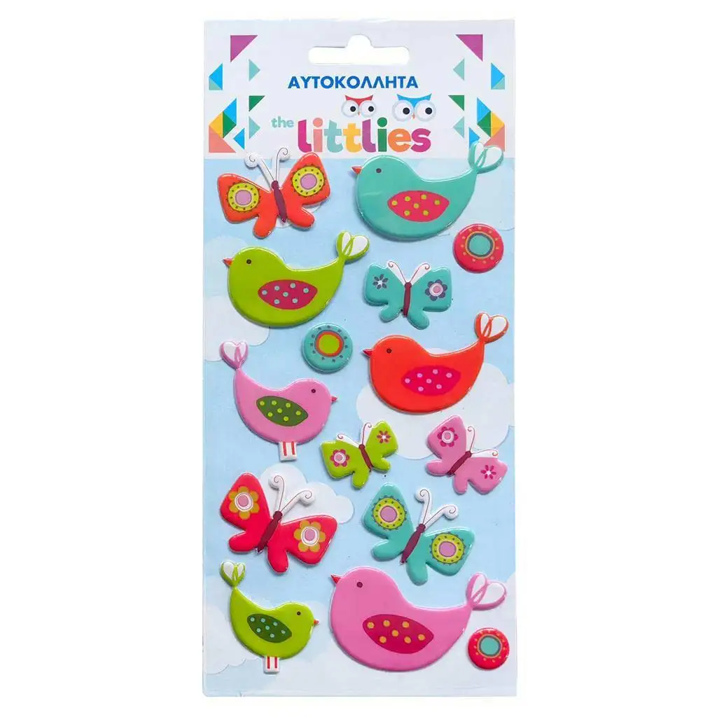 imagen de The Littlies: Set de pegatinas 3D de pájaros en formato de 10x22cm 1