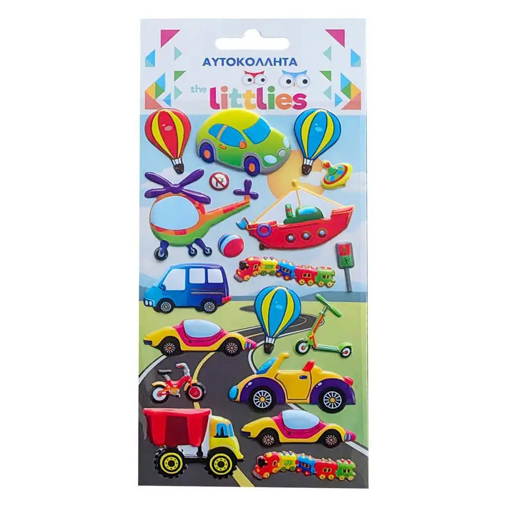 imagen de The Littlies: Set de pegatinas 3D de vehículos coloridos en hoja de 10x22cm 1