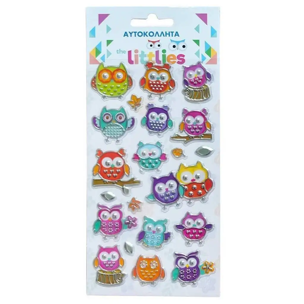 imagen de The Littlies: Set de pegatinas 3D en relieve con diseño de búho en hoja de 10x22cm 1