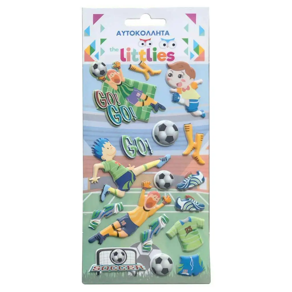 imagen de The Littlies: Set de pegatinas 3D en relieve con diseño de fútbol en hoja de 10x22cm 1