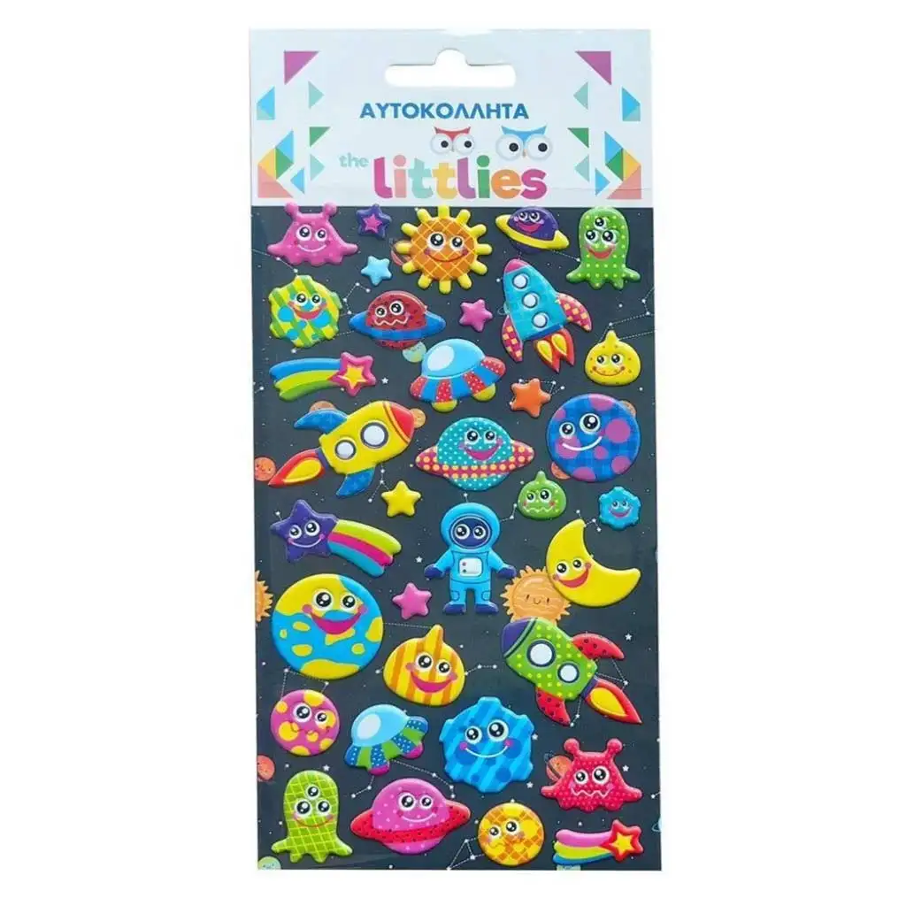 imagen de The Littlies: Set de pegatinas 3D en relieve con diseño de nave espacial en hoja de 10x22cm 1