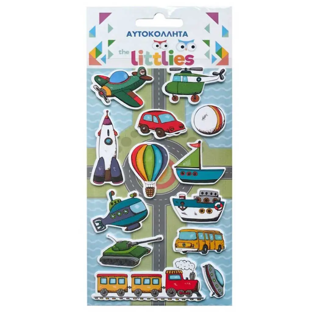imagen de The Littlies: Set de pegatinas 3D en relieve de vehículos en hoja de 10x22cm 1