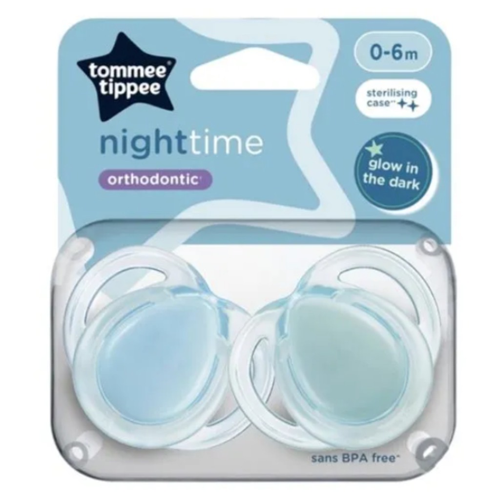 imagen de Tommee Tippee: Set de chupetes ortodónticos fluorescentes de 2 unidades para la noche en varias versiones (0-6 meses) 1