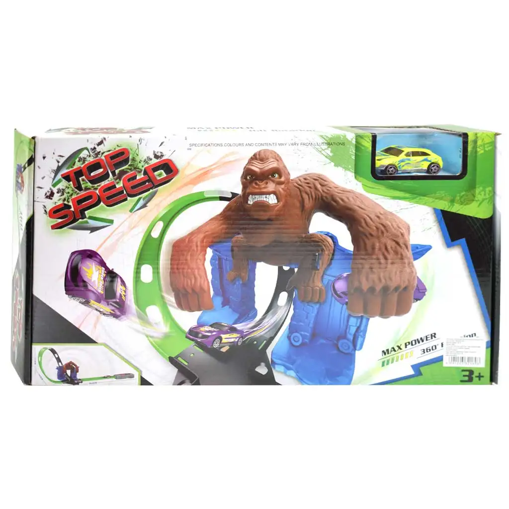 imagen de Top Speed: King-Kong pista de carreras doble super bucle 360° con figura de gorila y 1 cochecito 1/64 1