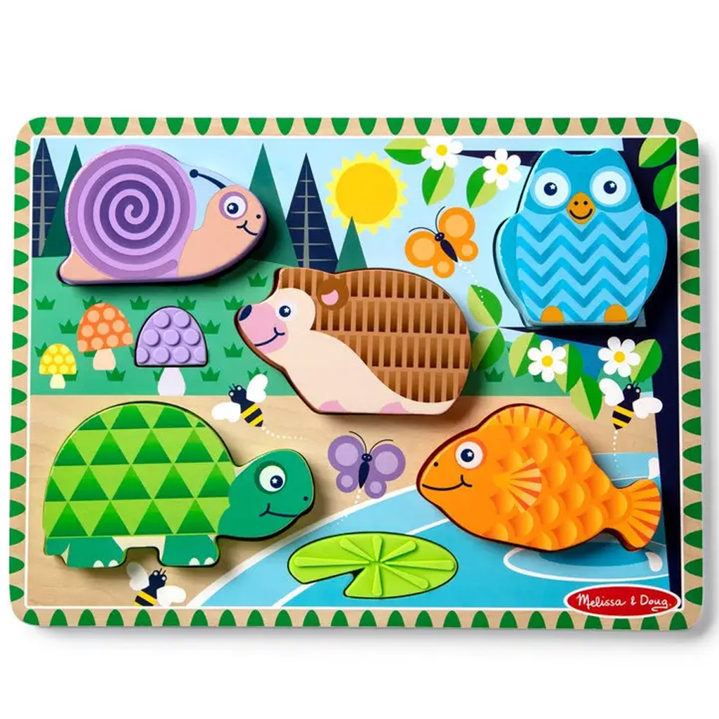 imagen de Toque y Siente Animales del Bosque rompecabezas de madera - Melissa & Doug 1