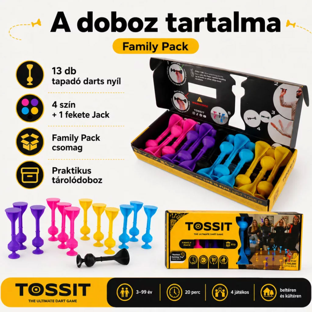 imagen de Tossit Family Pack – Rosa, Púrpura, Azul, Amarillo dardos de ventosa juego de mesa 2