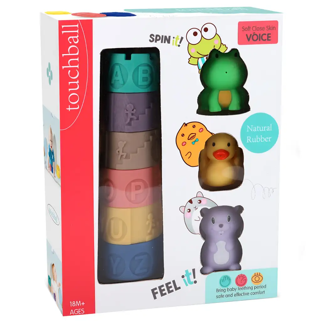 imagen de Touchball: Juego de construcción de torre suave de 9 piezas con figuras de animales 1