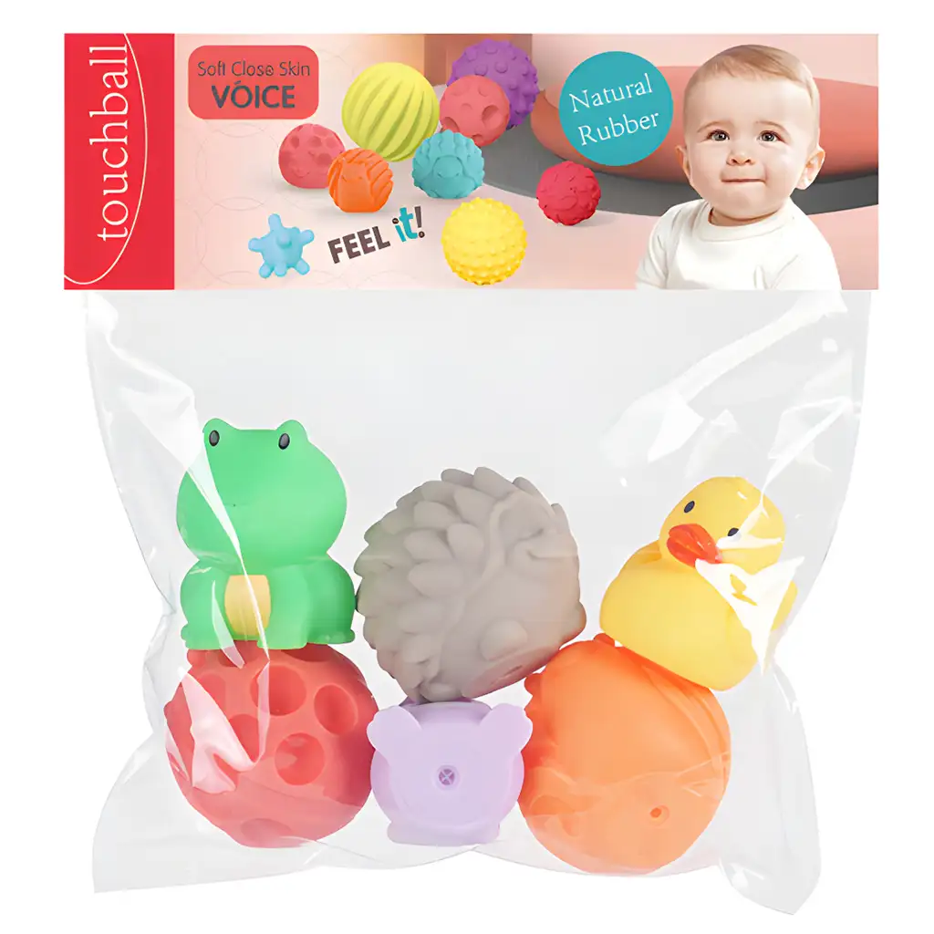 imagen de Touchball: Set de figuras de animales y pelotas de desarrollo táctil de 6 piezas 1