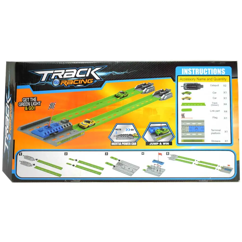 imagen de Track Racing: Pista de carreras de aceleración con bandera de meta y 2 coches en miniatura 1/64 2