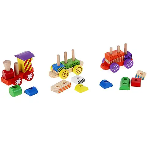 imagen de Tren de madera colorido con elementos de construcción 2