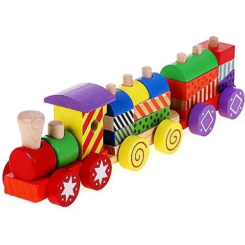 imagen de Tren de madera colorido con elementos de construcción 1