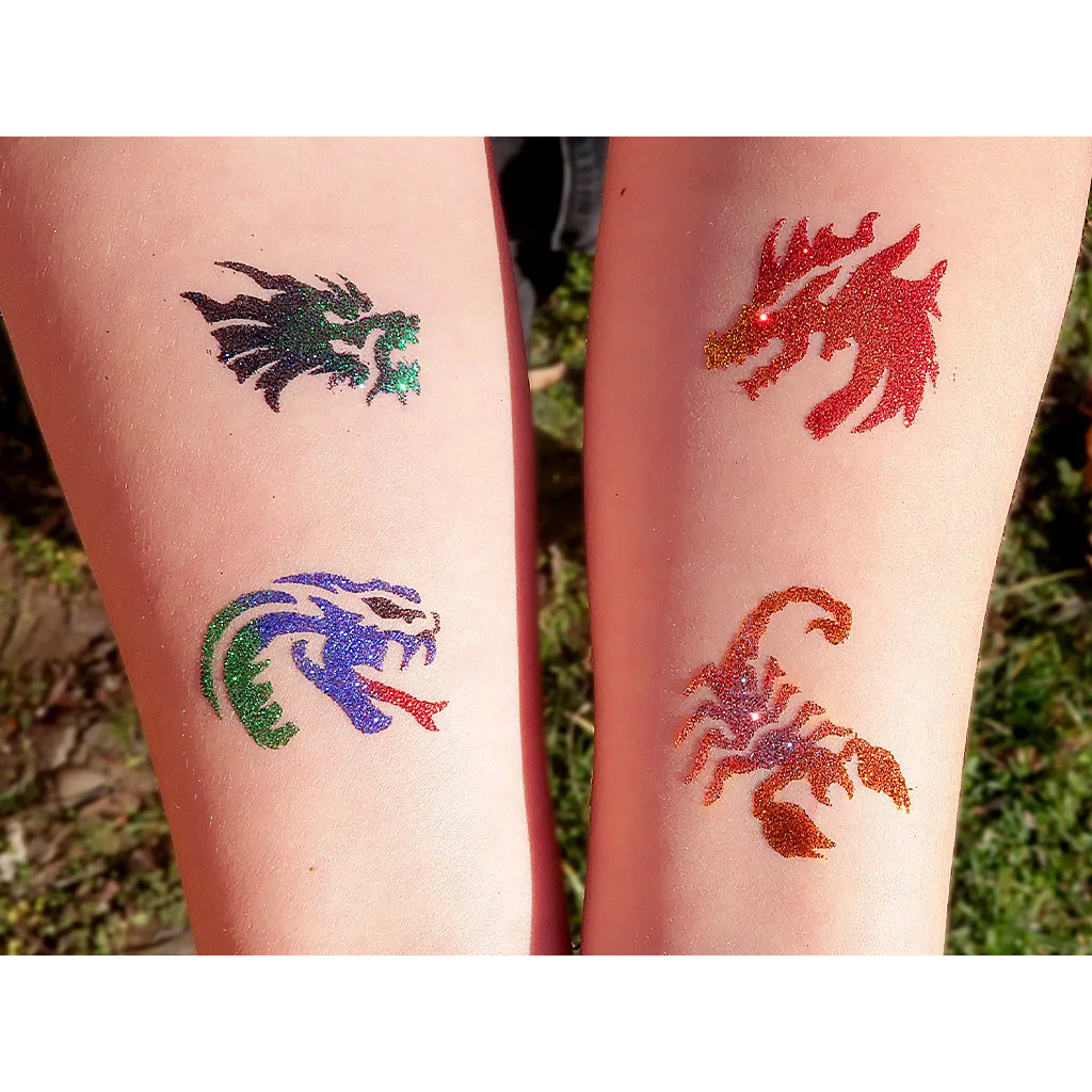 imagen de TyToo: Plantilla de tatuajes de purpurina de dragones y lagartos 21 piezas 2