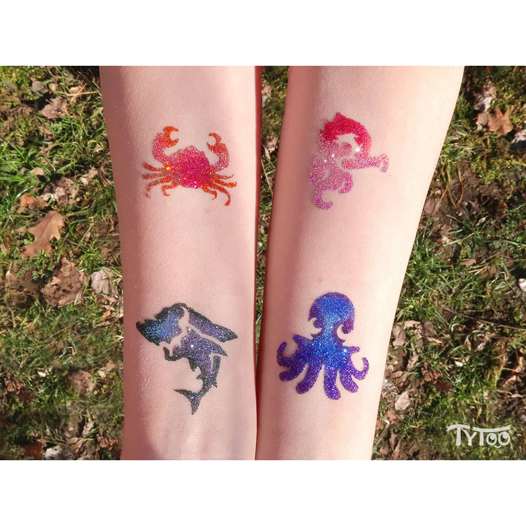 imagen de TyToo: Set de plantillas de tatuajes de brillo de animales marinos 26ud 2