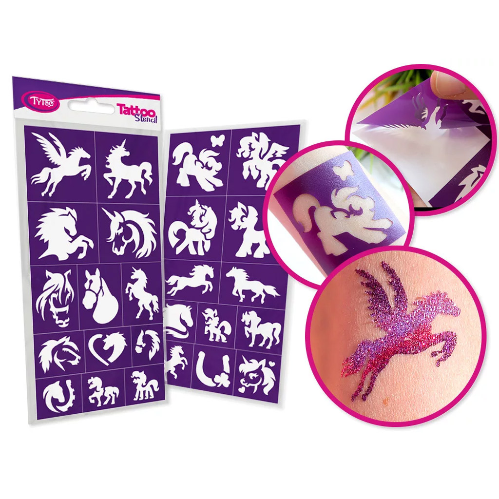 imagen de TyToo: Set de plantillas de tatuajes de brillo de caballos y ponis 25ud 1