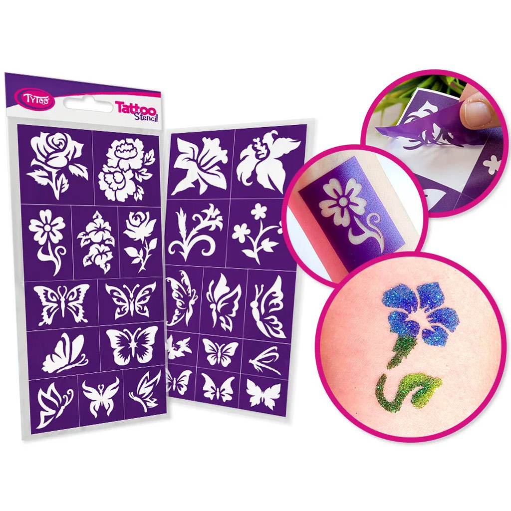 imagen de TyToo: Set de plantillas de tatuajes de brillo de flores 24ud 1