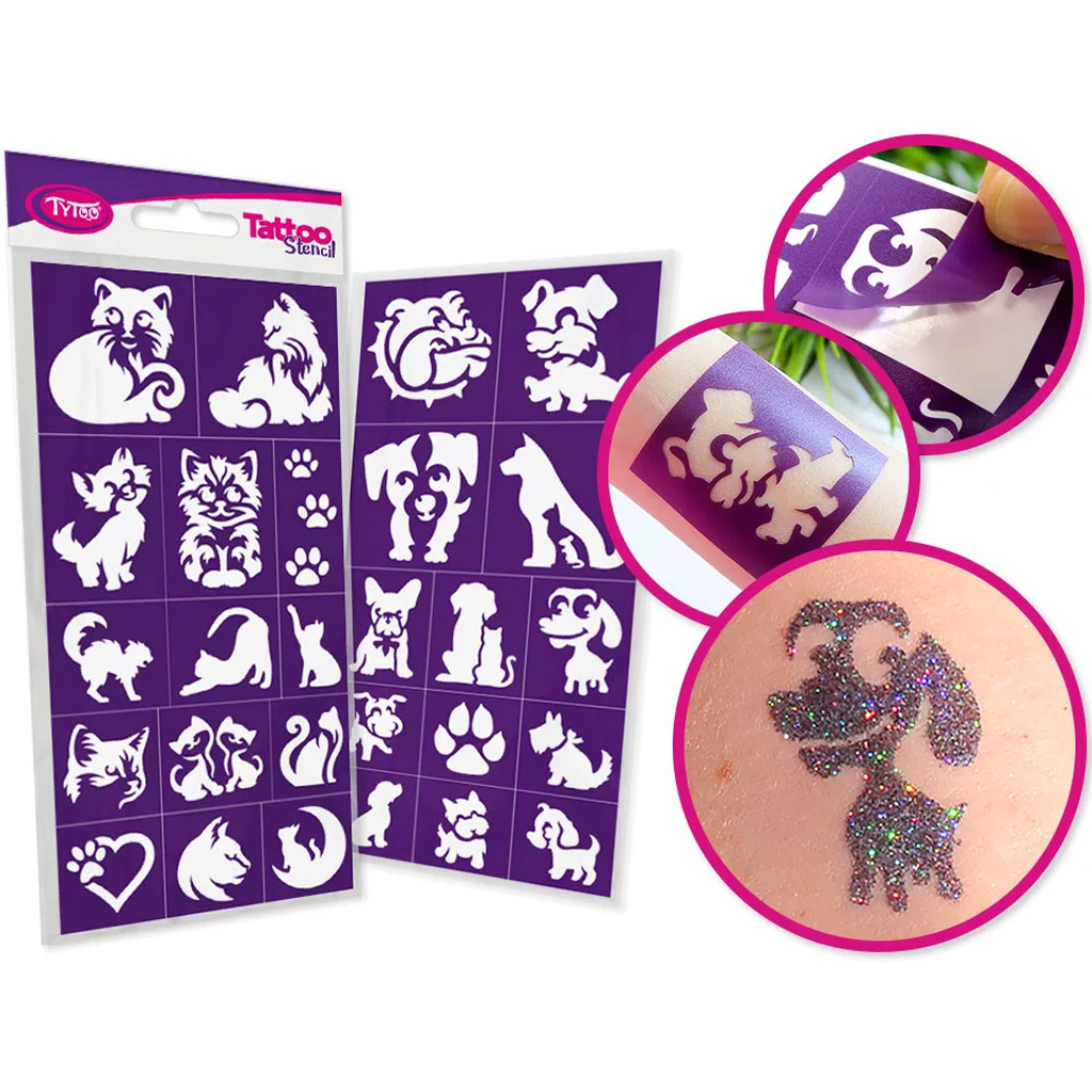 imagen de TyToo: Set de plantillas de tatuajes de brillo de perros y gatos 27 piezas 1