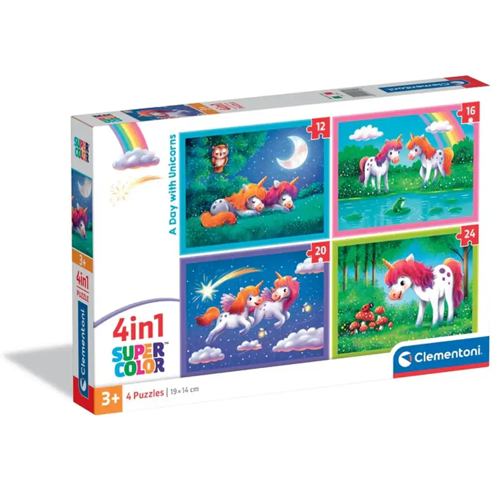 imagen de Un día con unicornios 4 en 1 puzzle - Clementoni 1