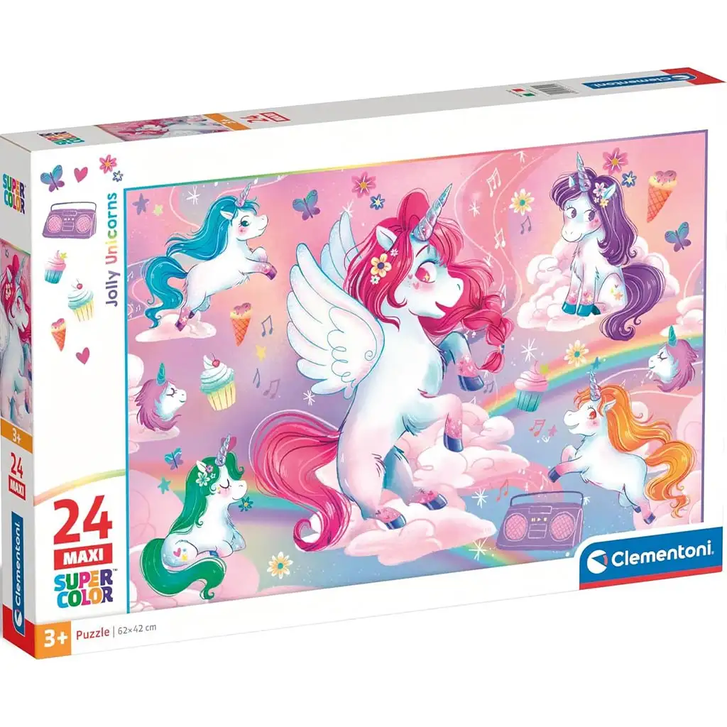 imagen de Unicornios de colores rompecabezas maxi supercolor de 24 piezas - Clementoni 1