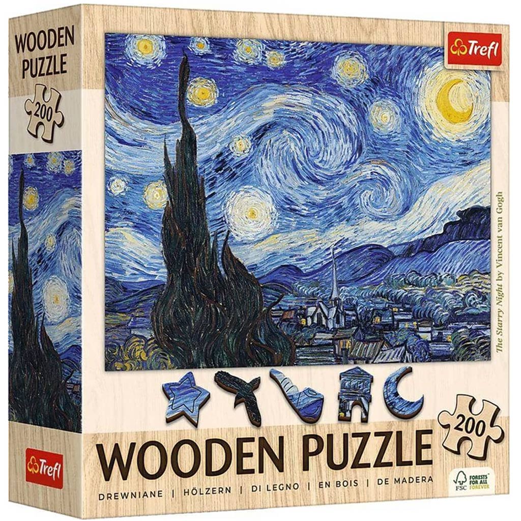 imagen de Van Gogh: Noche estrellada rompecabezas de madera de 200 piezas - Trefl 1