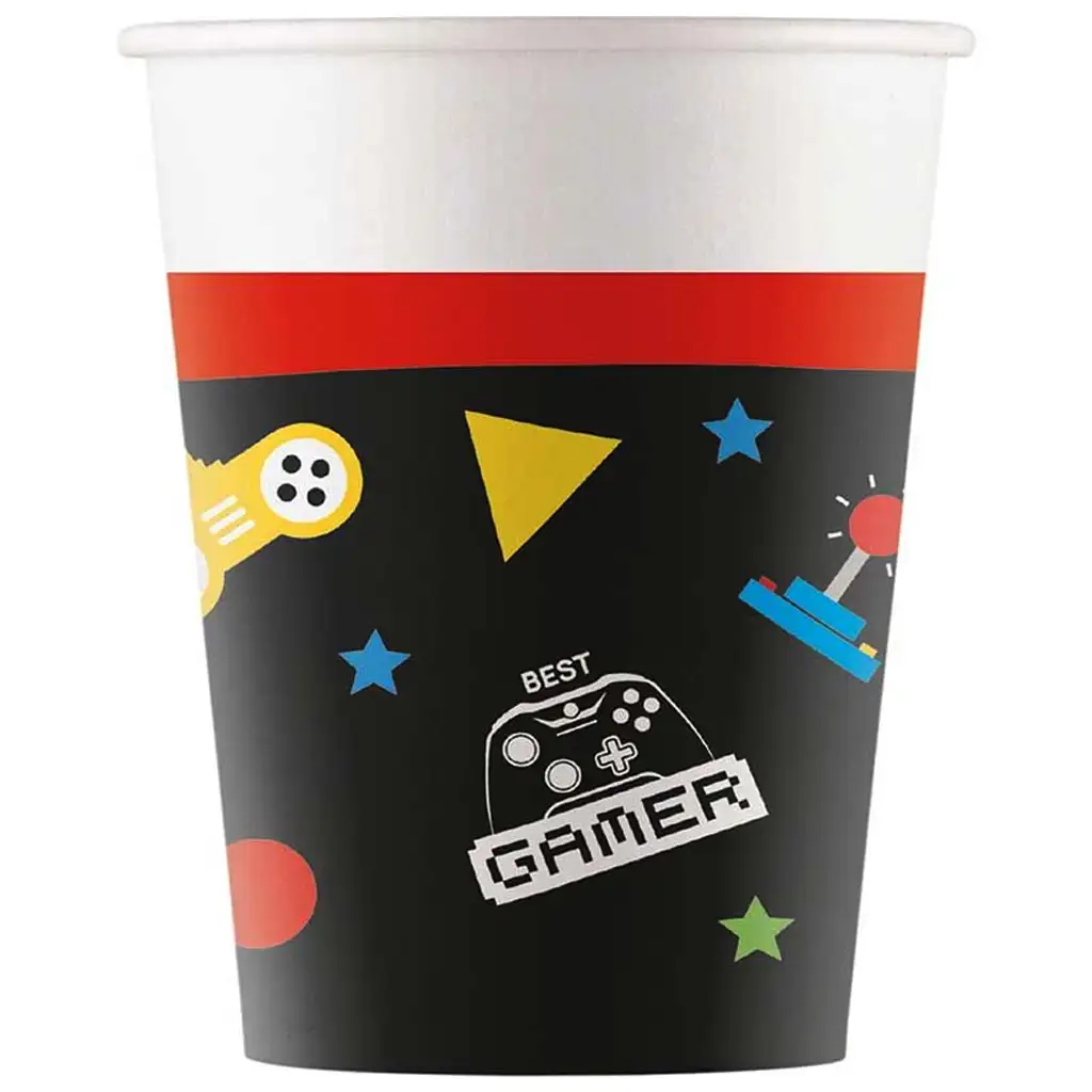 imagen de Vaso de papel con diseño de gamer 8 unidades 200ml 1