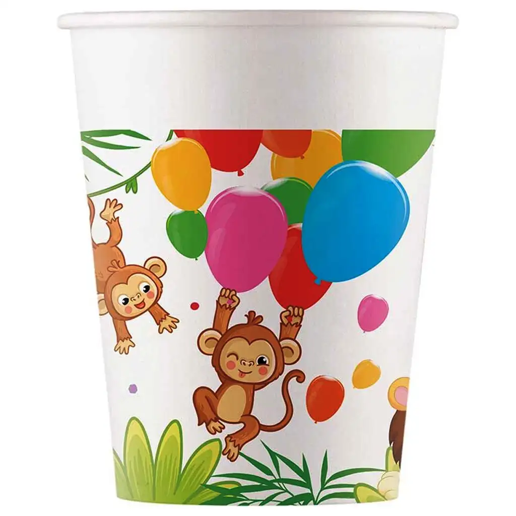 imagen de Vasos de papel con estampado de jungla divertidos, set de 8 unidades, 200 ml 1