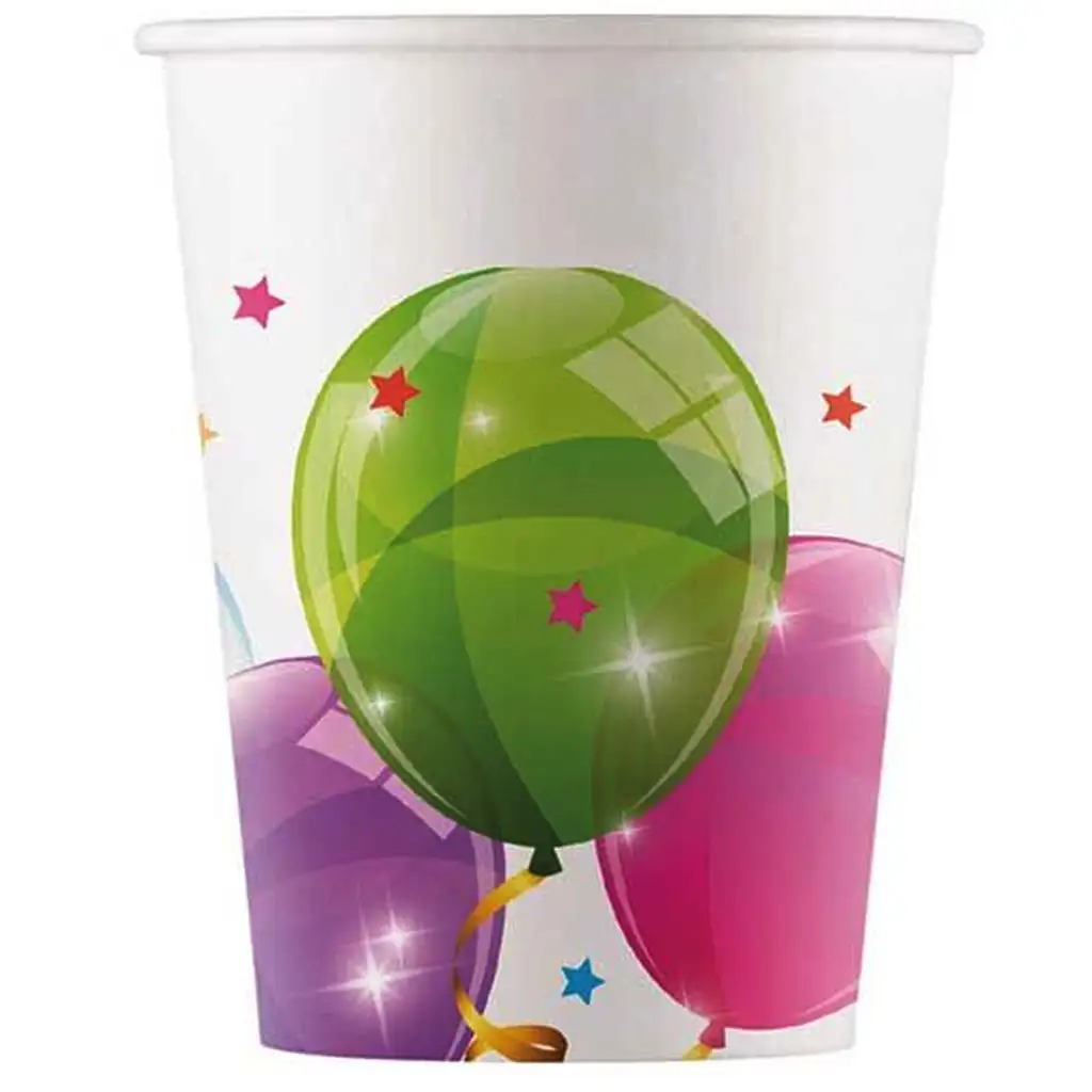imagen de Vasos de papel con globos de colores, set de 8 unidades, 200 ml 1