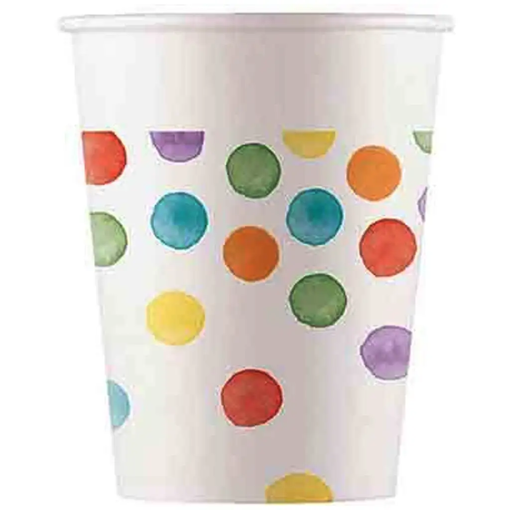 imagen de Vasos de papel de colores con puntos 8 unidades 200ml 1