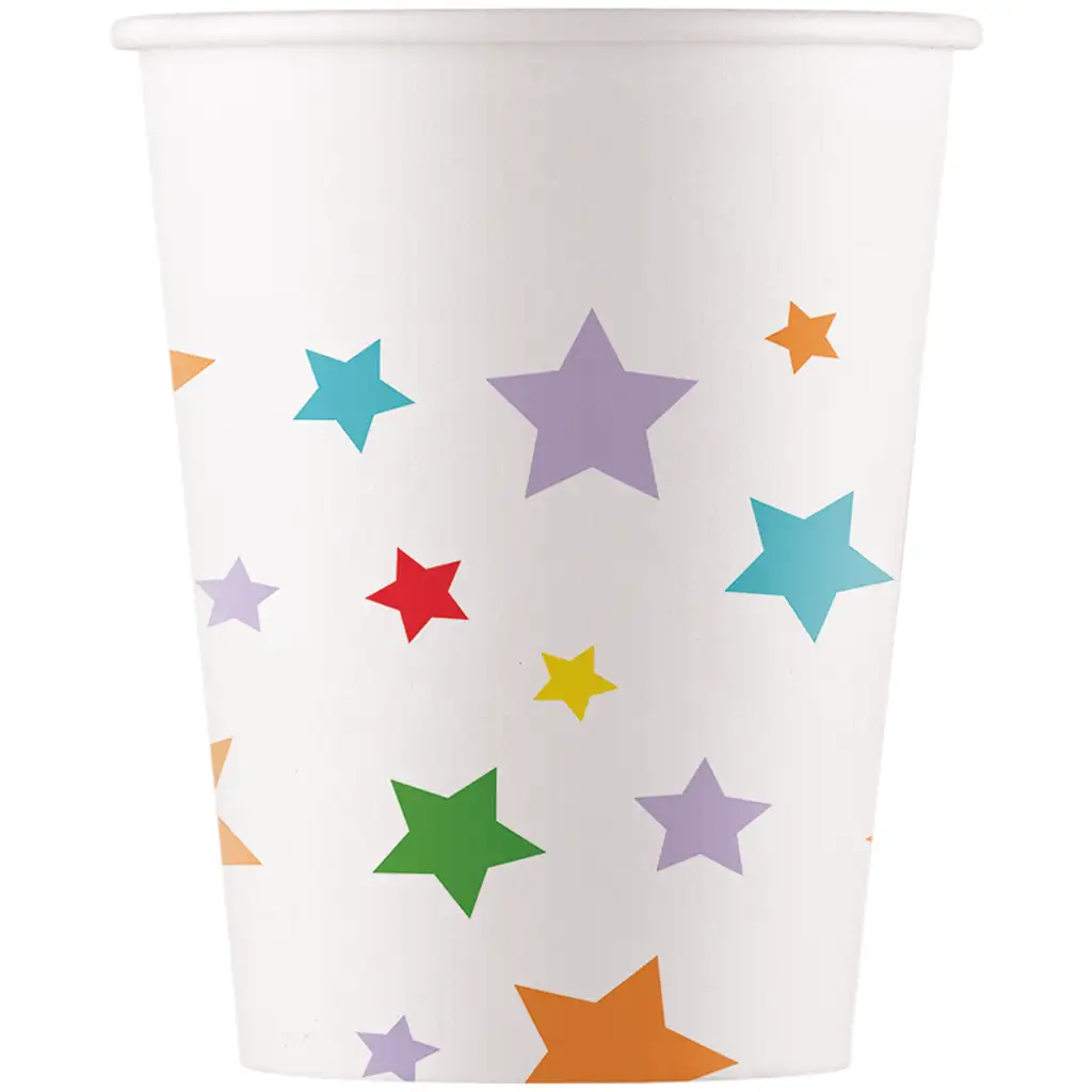 imagen de Vasos de papel estrellados set de 8 unidades 200ml 1