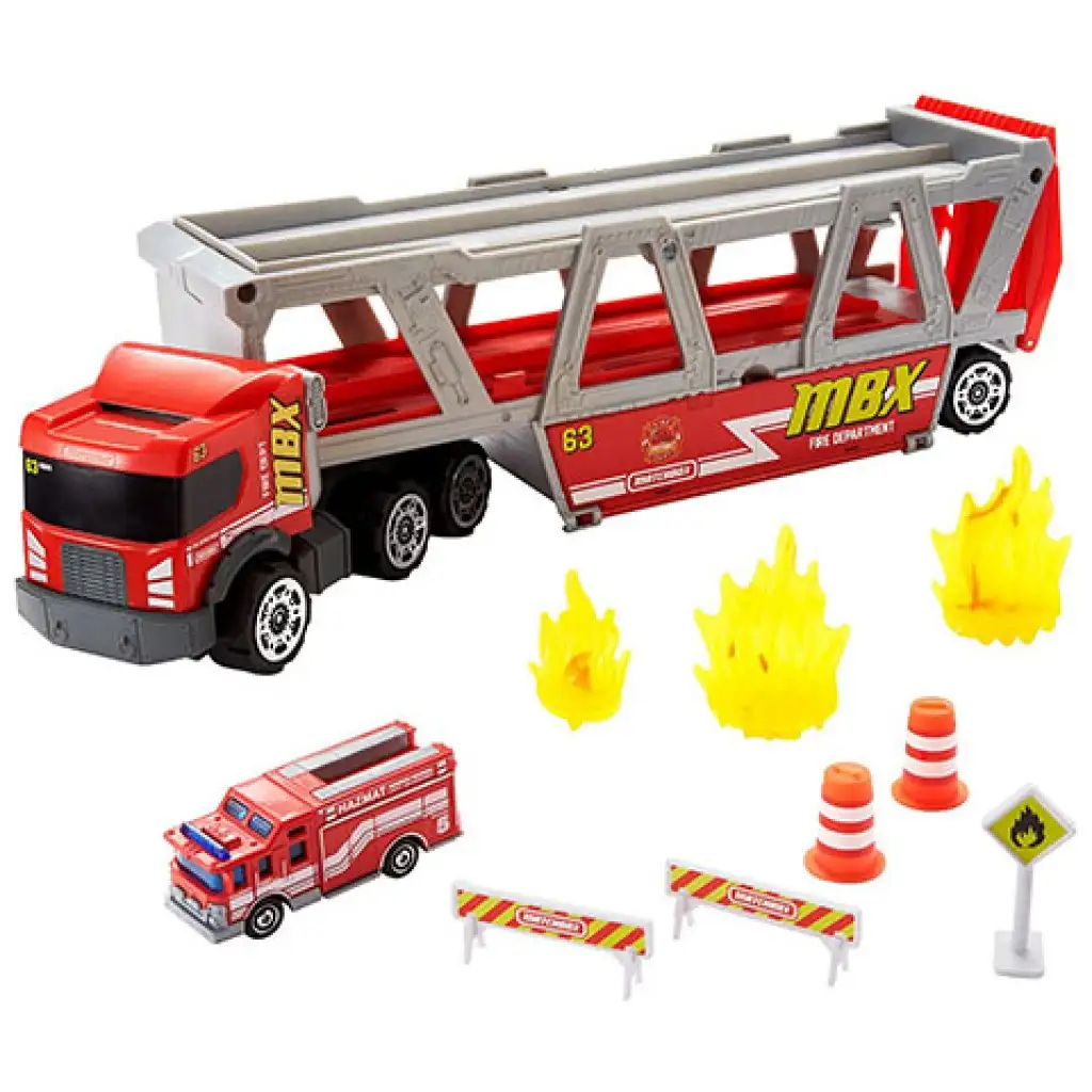 imagen de Vehículo de transporte de bomberos Matchbox con accesorios - Mattel 2