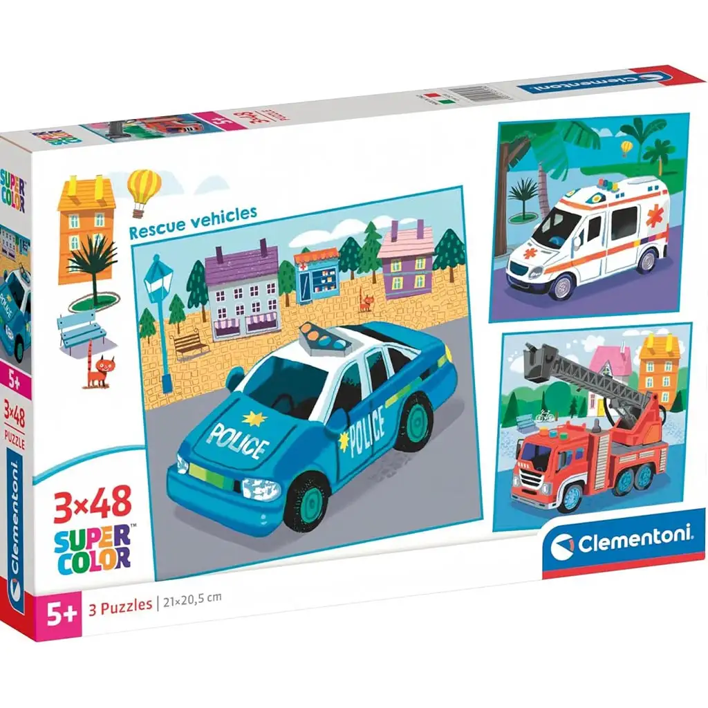 imagen de Vehículos de emergencia 3x48 piezas Supercolor puzzle - Clementoni 1