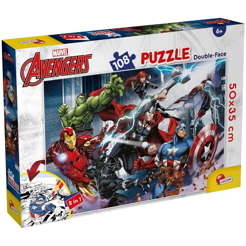 imagen de Vengadores 2 en 1 108 piezas puzzle y colorear 50x35cm - Lisciani 1