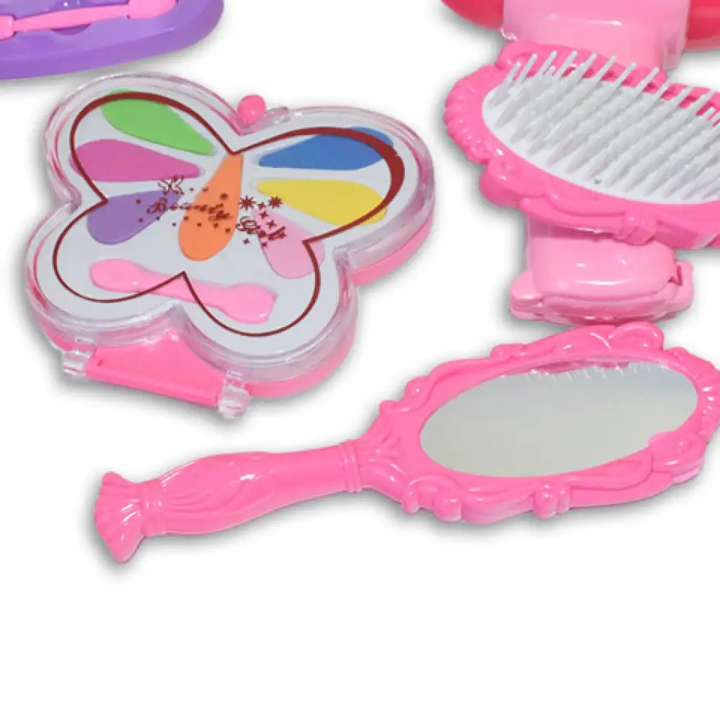 imagen de Vouge Girl - Rosa conjunto de belleza de 9 piezas con paletas de maquillaje, secador de pelo y accesorios 3