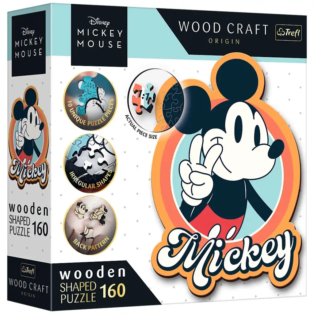 imagen de Wood Craft: Disney - Puzzle de madera premium Retro Mickey Mouse de 160 piezas - Trefl 1