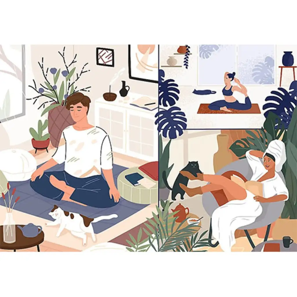 imagen de Yoga, Gatos, Café Paz espiritual rompecabezas de 1000 piezas UFT - Trefl 1
