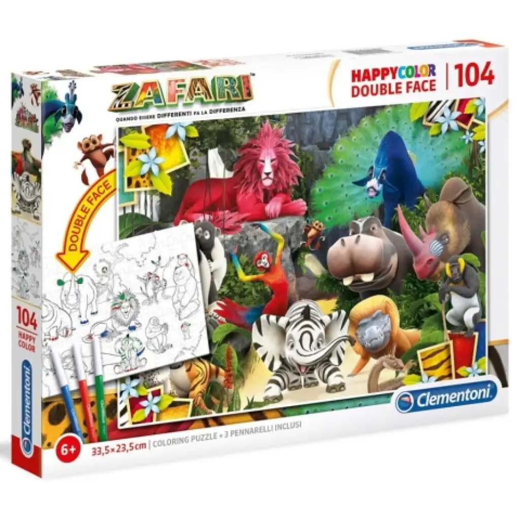 imagen de Zafari Doble 2 en 1 104 piezas puzzle coloreable de doble cara - Clementoni 1